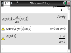 Mathematische Berechnungen in einer Software, inklusive Ableitungen und Lösungen.