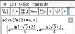 Mathematische Software zeigt eine Gleichung zur Lösung für a in Bezug auf fa(2).