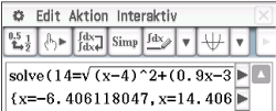 Screenshot einer mathematischen Lösung mit einer Gleichung und zwei Ergebnissen.