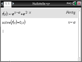 Mathematische Gleichung zur Nullstellenbestimmung mit einer Funktion und einer Lösungsanweisung.
