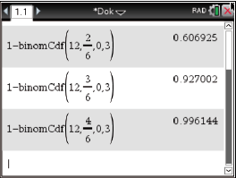 Mathematische Berechnungen mit der Funktion binomCdf in einer Softwareanwendung.