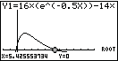 Diagramm einer mathematischen Funktion mit einer Kurve und einer Wurzelstelle.
