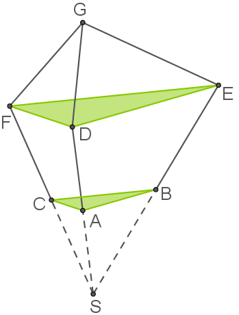 Geometrische Darstellung mit verschiedenen Punkten und Flächen in einem 3D-Raum.