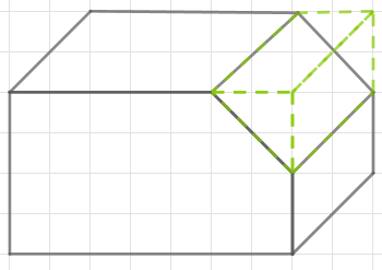 Diagramm eines Quaders mit einem darauf gezeichneten Prisma in einem Gittermuster.