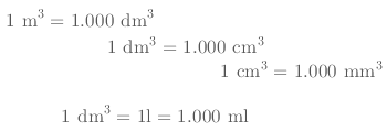 Mathematische Gleichungen zur Umrechnung von Volumeneinheiten.