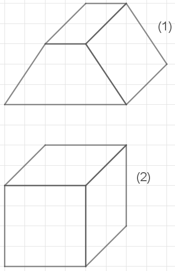 Diagramm mit geometrischen Formen und Gitterlinien. Oben eine Kurve, unten ein Quader.