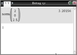 Mathematik-Software zeigt Berechnung des Betrags eines Vektors.