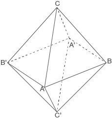 Grafik eines geometrischen Körpers mit markierten Punkten und Linien.