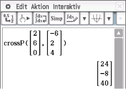 Mathematische Berechnung mit Vektoren und Kreuzprodukt in einer Softwareanwendung.