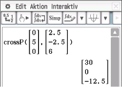 Mathematische Berechnung mit Vektoren und Kreuzprodukt in einem Software-Interface.