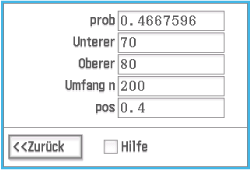 Eingabemaske mit Werten und Schaltflächen für Berechnungen oder Einstellungen.