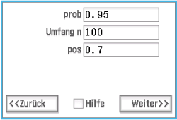 Eingabefelder für statistische Berechnungen mit Schaltflächen für Navigation.