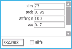 Eingabefelder und Schaltflächen für eine statistische Berechnung.