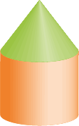 Ein grafisches Objekt in Form eines Kegels mit grünem oberen Teil und orangefarbenem unteren Teil.
