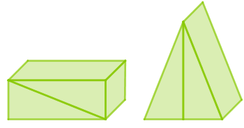 Grüne geometrische Formen: ein Quader und ein Pyramidenschnitt.