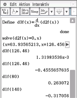 Mathematische Berechnungen in einer Software mit Ableitungen und Lösungen für Variablen.