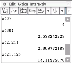 Mathematische Berechnungen und Ergebnisse in einem Software-Interface.
