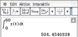 Mathematische Darstellung eines Integrals mit Ergebnis in einer Softwareanwendung.
