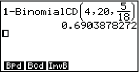 Mathematische Berechnung auf einem Grafikrechner mit Binomialverteilung.