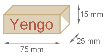 Grafik eines rechteckigen Objekts mit den Maßen 75 mm x 25 mm x 15 mm und dem Text 