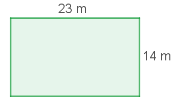 Grünes Rechteck mit den Maßen 23 m x 14 m.