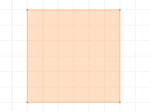 Ein orangefarbener Quadrat auf einem schwarz-gemusterten Hintergrund mit einem Gitter.