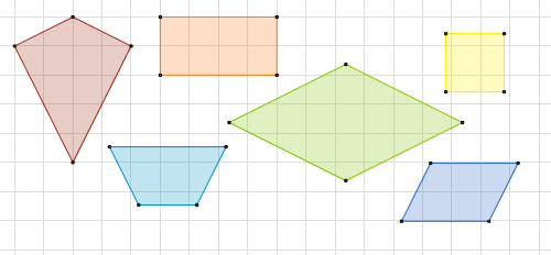 Bunt gestaltete geometrische Formen auf einem Gitterhintergrund.