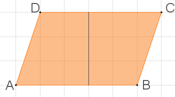 Geometrische Form in Orange, die auf einem Gitter dargestellt ist, mit den Ecken A, B, C und D.