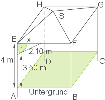 Schematische Darstellung eines geometrischen Körpers mit Maßen und Beschriftungen.