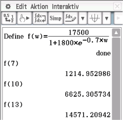 Mathematische Berechnungen und Funktionsdefinition in einer Software-Oberfläche.
