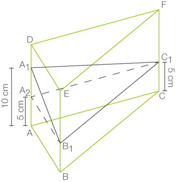 Geometrische Darstellung eines Quaders mit Maßen und Linien in grün und grau.