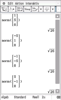 Mathematische Berechnungen zur Norm von Vektoren in einer Softwareanwendung.