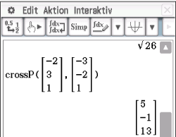 Mathematische Berechnung mit Vektoren und Kreuzprodukt in einer Software-Oberfläche.