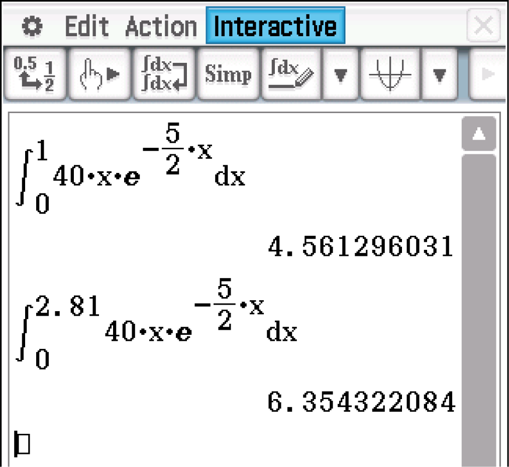 Mathematische Berechnungen mit Integralen und Ergebnissen in einer Softwareoberfläche.