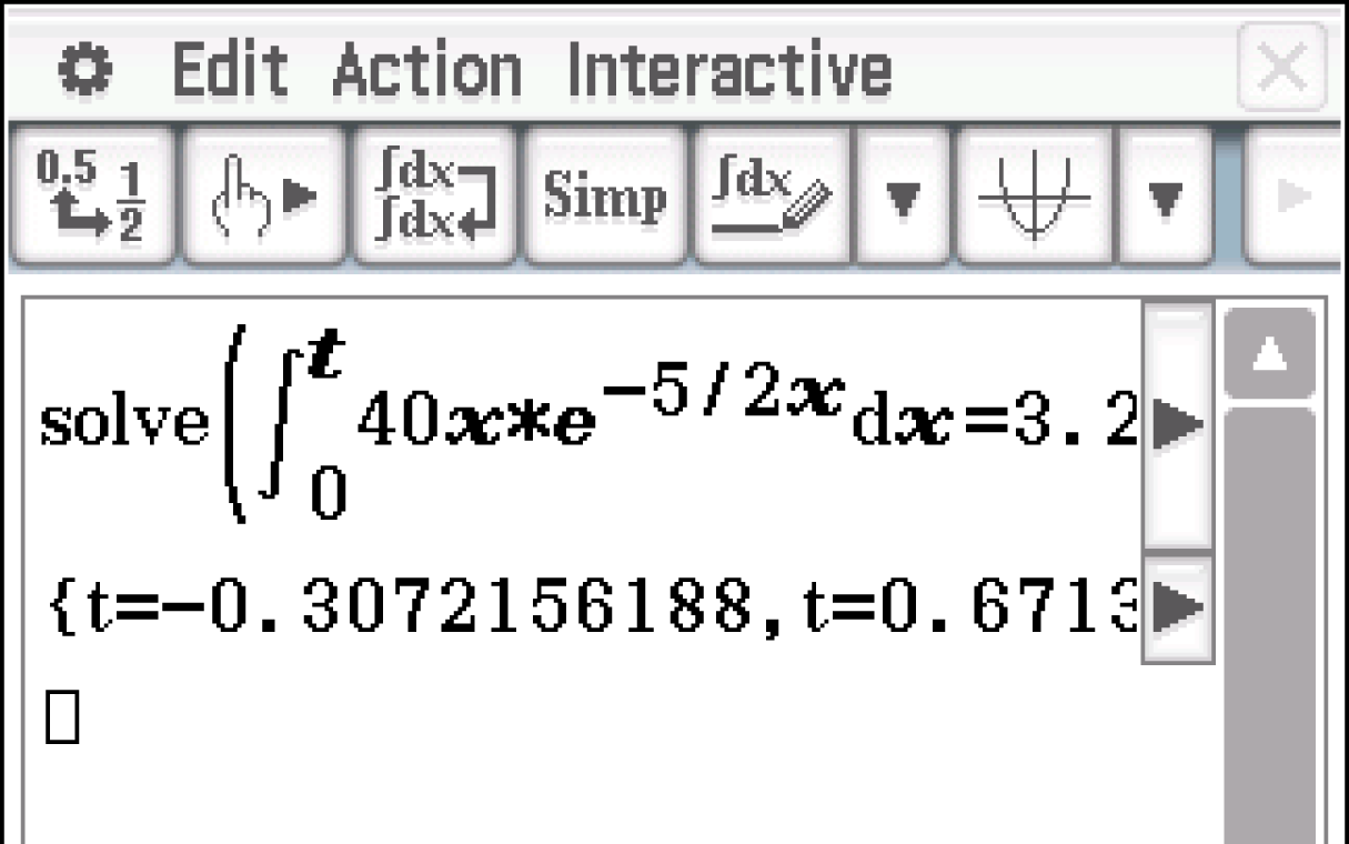 Mathematische Berechnung mit Integralen und Exponentialfunktionen in einer Softwareanwendung.
