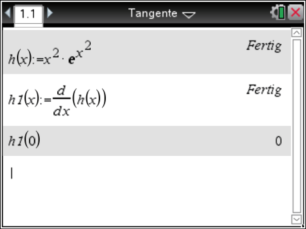Mathematische Darstellung einer Funktion und ihrer Ableitung in einem digitalen Tool.
