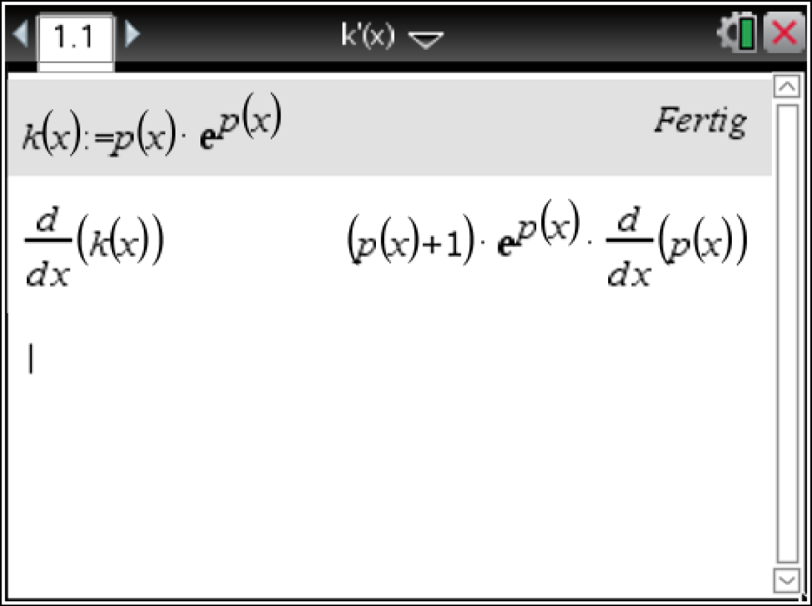 Mathematische Formel in einer Softwareanwendung, die Ableitungen und Funktionen zeigt.