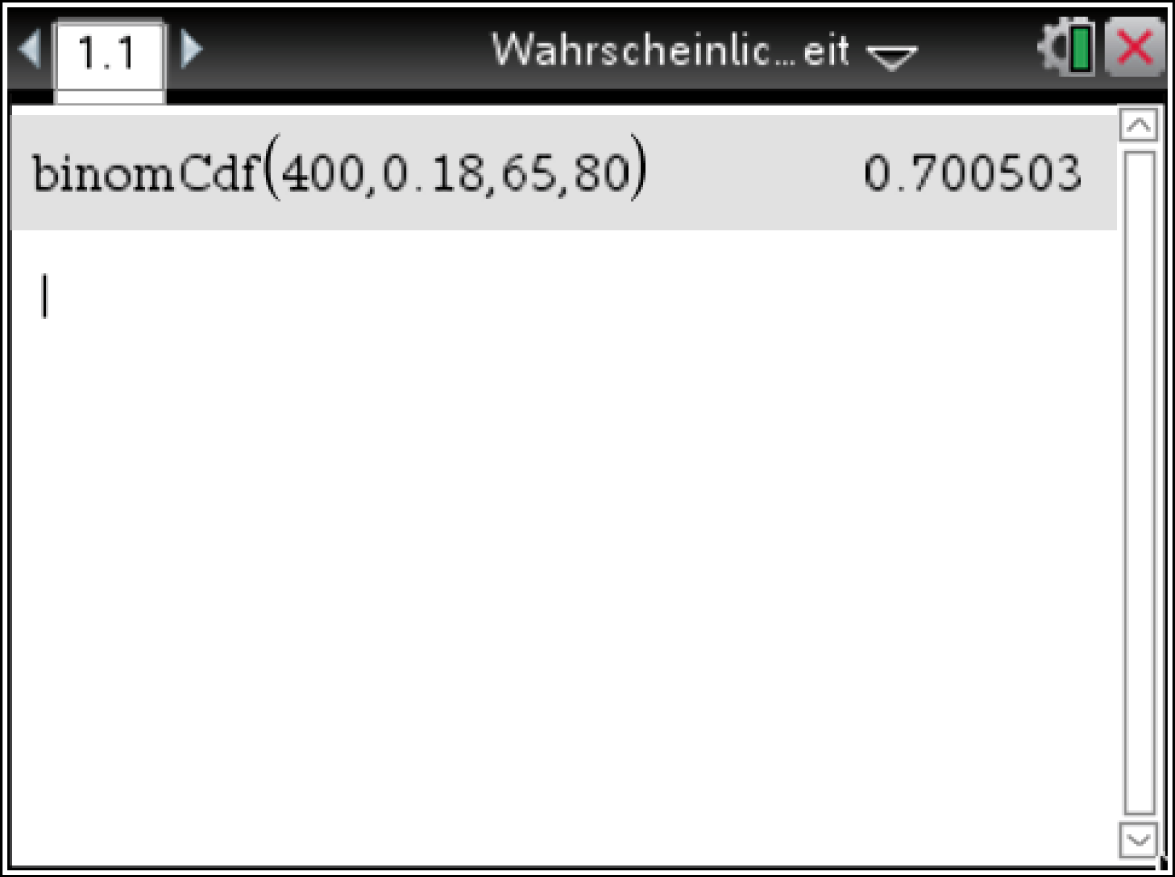 Mathematische Berechnung mit einer Funktion zur Berechnung der kumulierten Binomialverteilung.