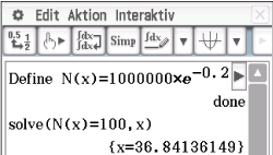 Screenshot einer Software zur mathematischen Berechnung mit Funktionen und Ergebnissen.