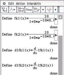 Mathematische Funktionen und Ableitungen in einer Softwareoberfläche.