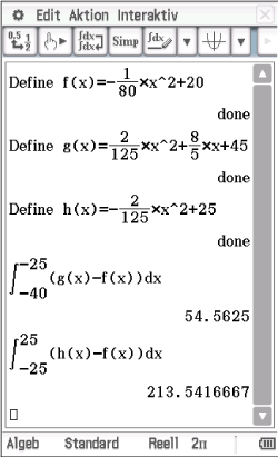 Mathematische Funktionen und Integrale in einer Softwareanwendung dargestellt.