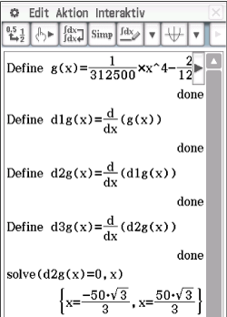 Mathematische Funktionen und Ableitungen in einer Softwareanwendung.