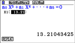 Mathematische Gleichung auf einem Bildschirm mit einer Lösung von 13.21043425.