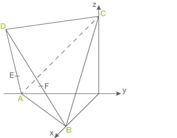 Grafische Darstellung eines dreidimensionalen geometrischen Körpers mit den Punkten A, B, C, D und E.
