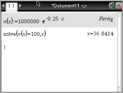Mathematische Gleichung und Berechnung in einem Software-Interface. Ergebnis für x.