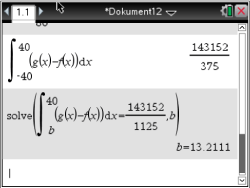 Mathematische Gleichung mit Integralberechnung und Lösung für b in einem Software-Fenster.