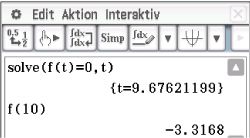 Screenshot einer mathematischen Software mit Berechnungen und Funktionen.