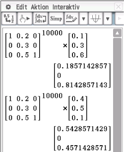 Mathematische Berechnungen mit Matrizen und Zahlen in einem Software-Interface.