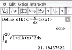 Mathematische Berechnung in einer Software mit Integral und Definition einer Funktion.
