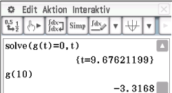 Screenshot einer mathematischen Software mit Gleichungen und Ergebnissen.